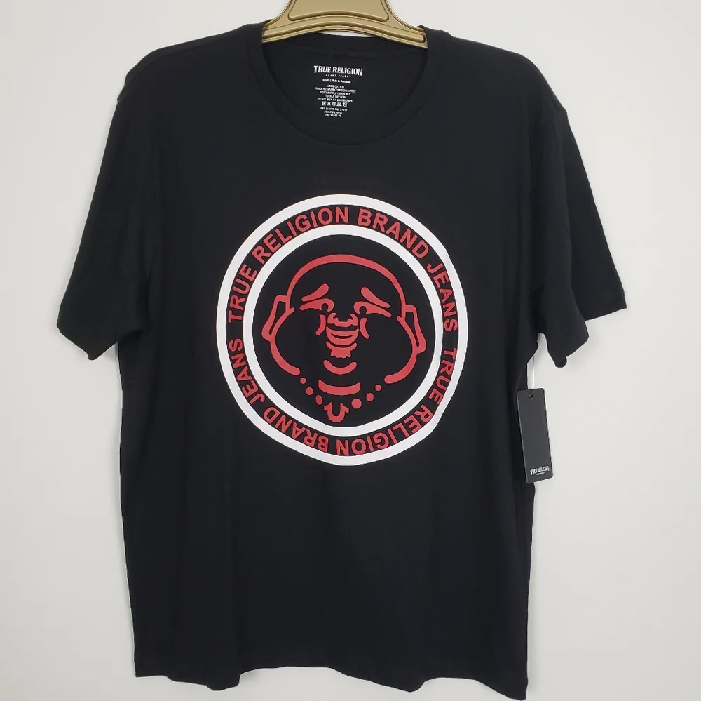 True Religion Mens Buddha Face Crew T-Shirt Size XXL Jet Black